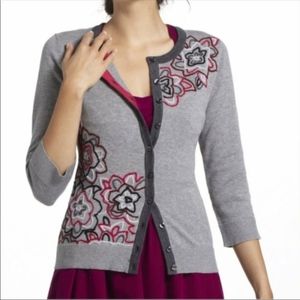 Anthropologie Gray Floral Cardigan